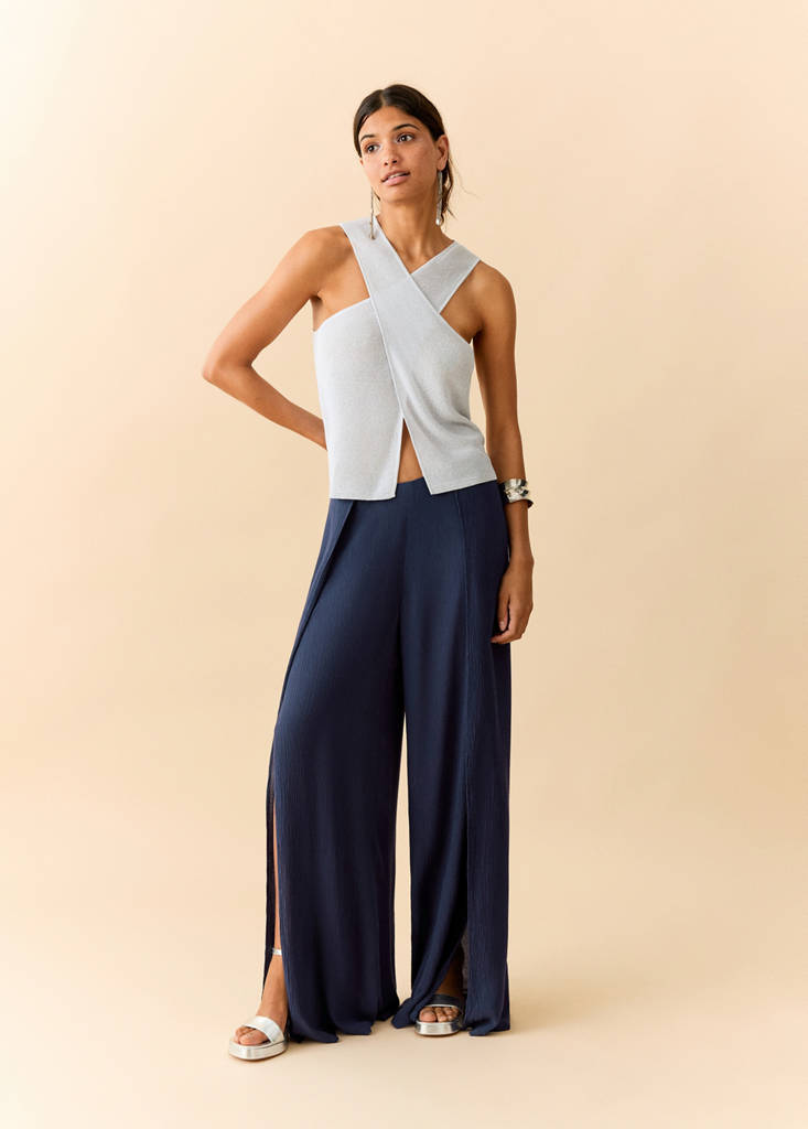 Fluid trousers with side openings — Navy