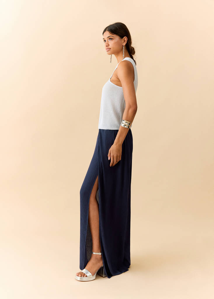 Fluid trousers with side openings — Navy