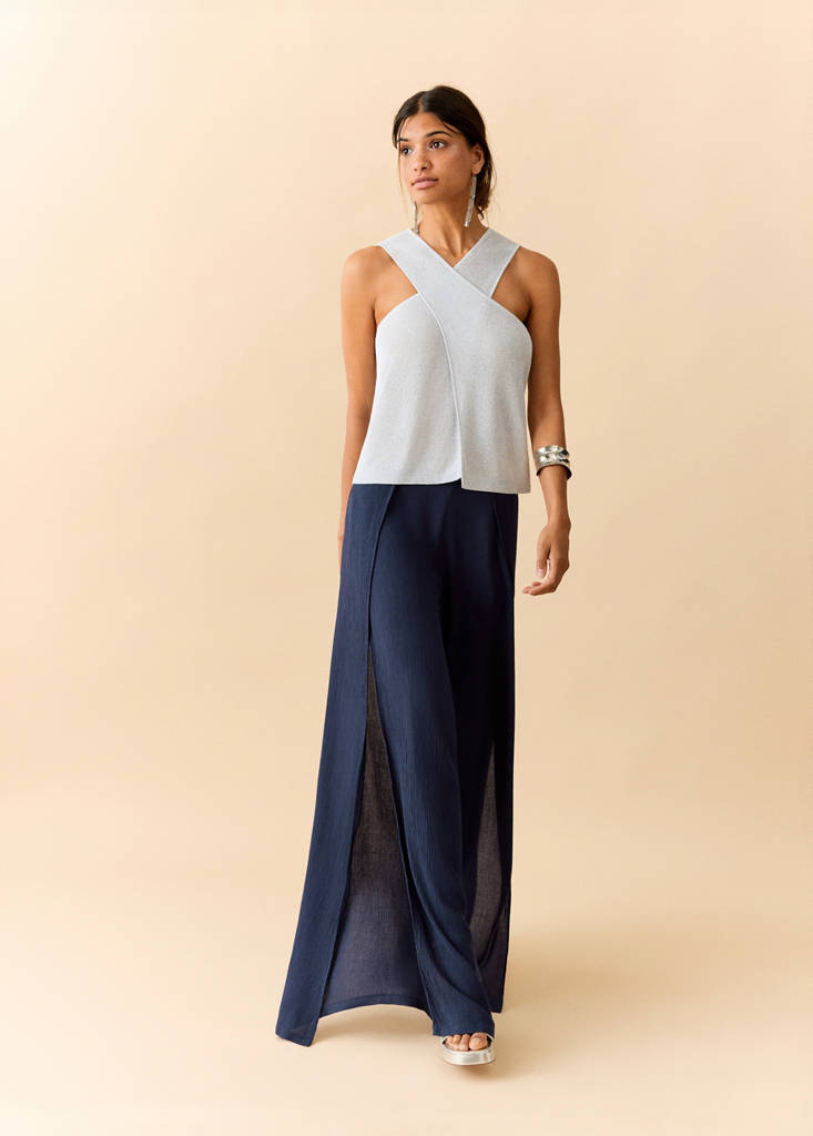 Fluid trousers with side openings — Navy