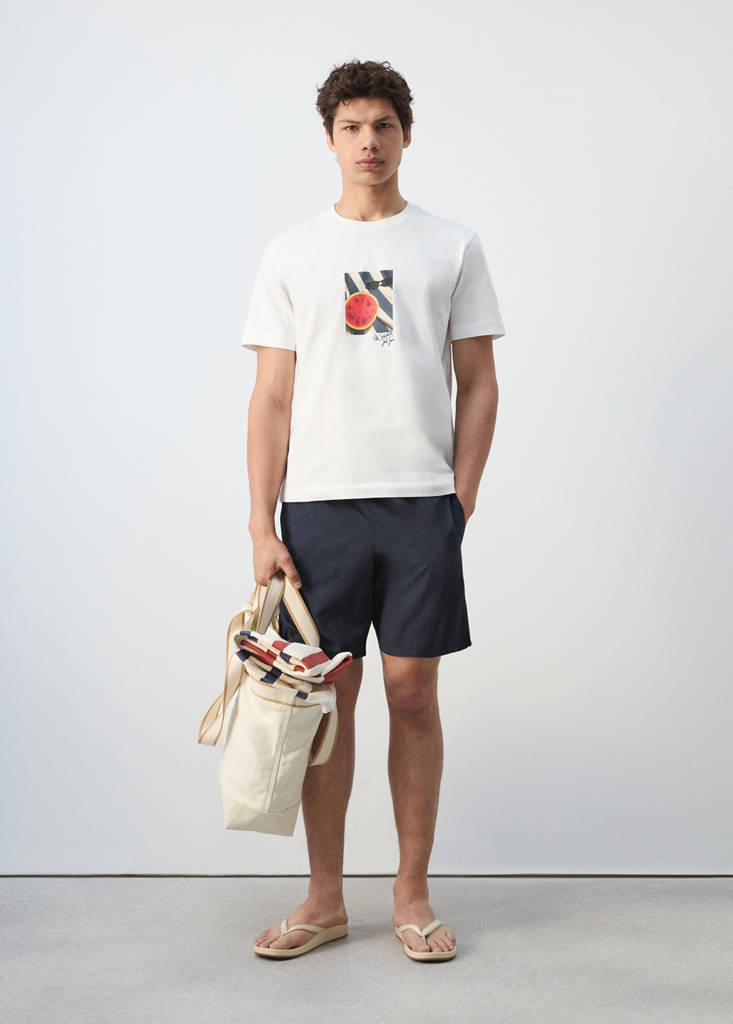 Gemustertes T-Shirt aus 100 % Baumwolle — Weiß