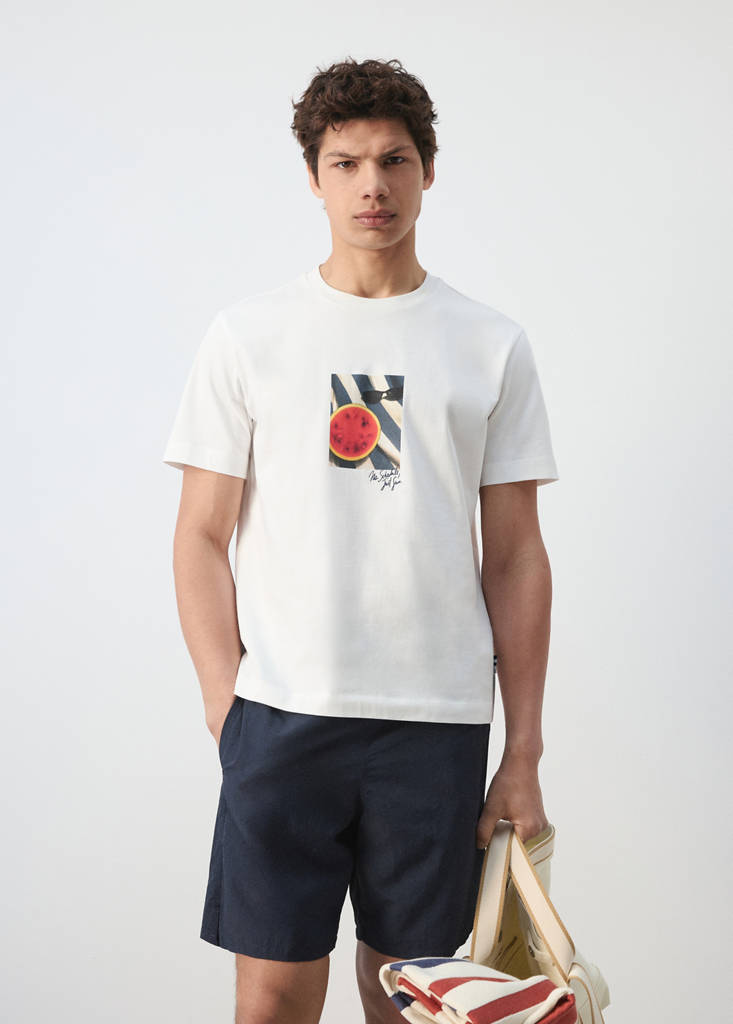 Gemustertes T-Shirt aus 100 % Baumwolle — Weiß