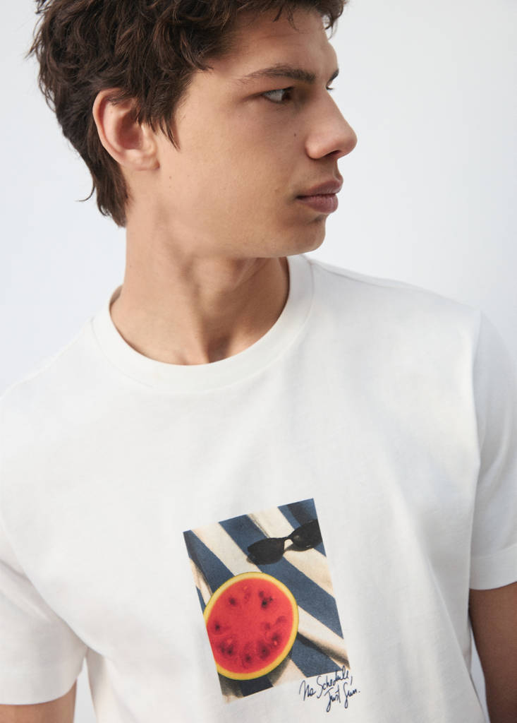 Gemustertes T-Shirt aus 100 % Baumwolle — Weiß