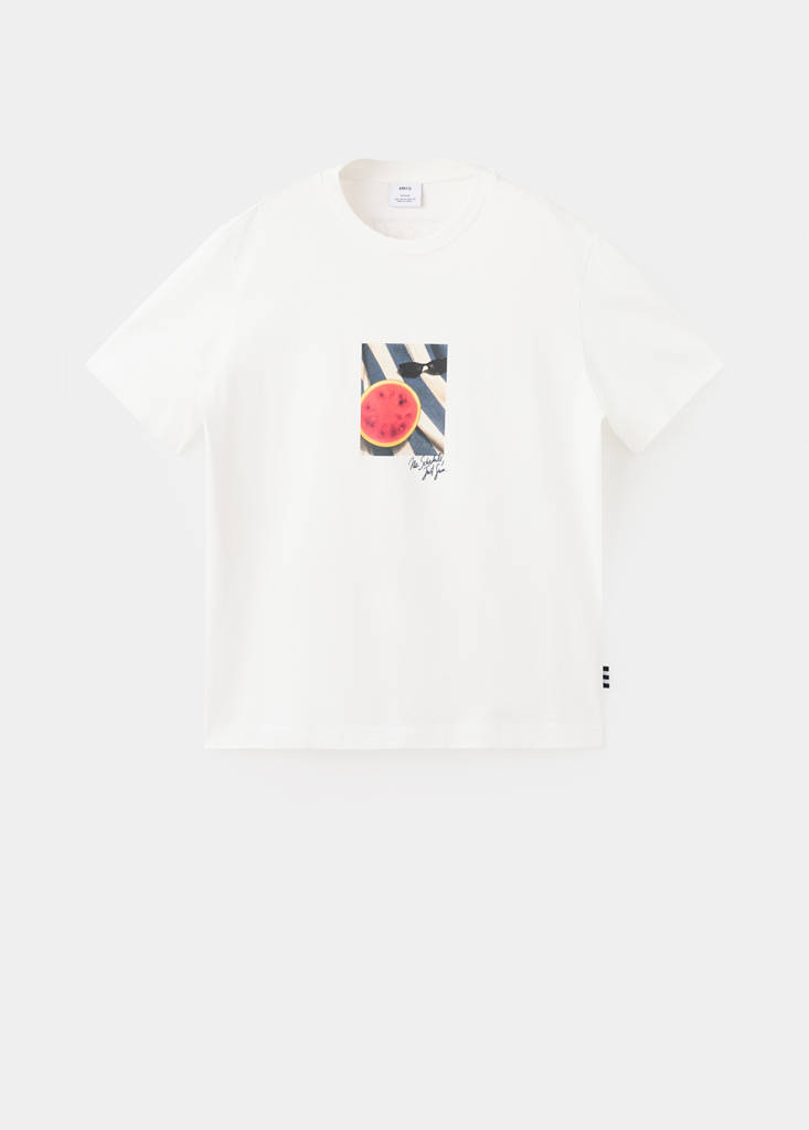 Gemustertes T-Shirt aus 100 % Baumwolle — Weiß