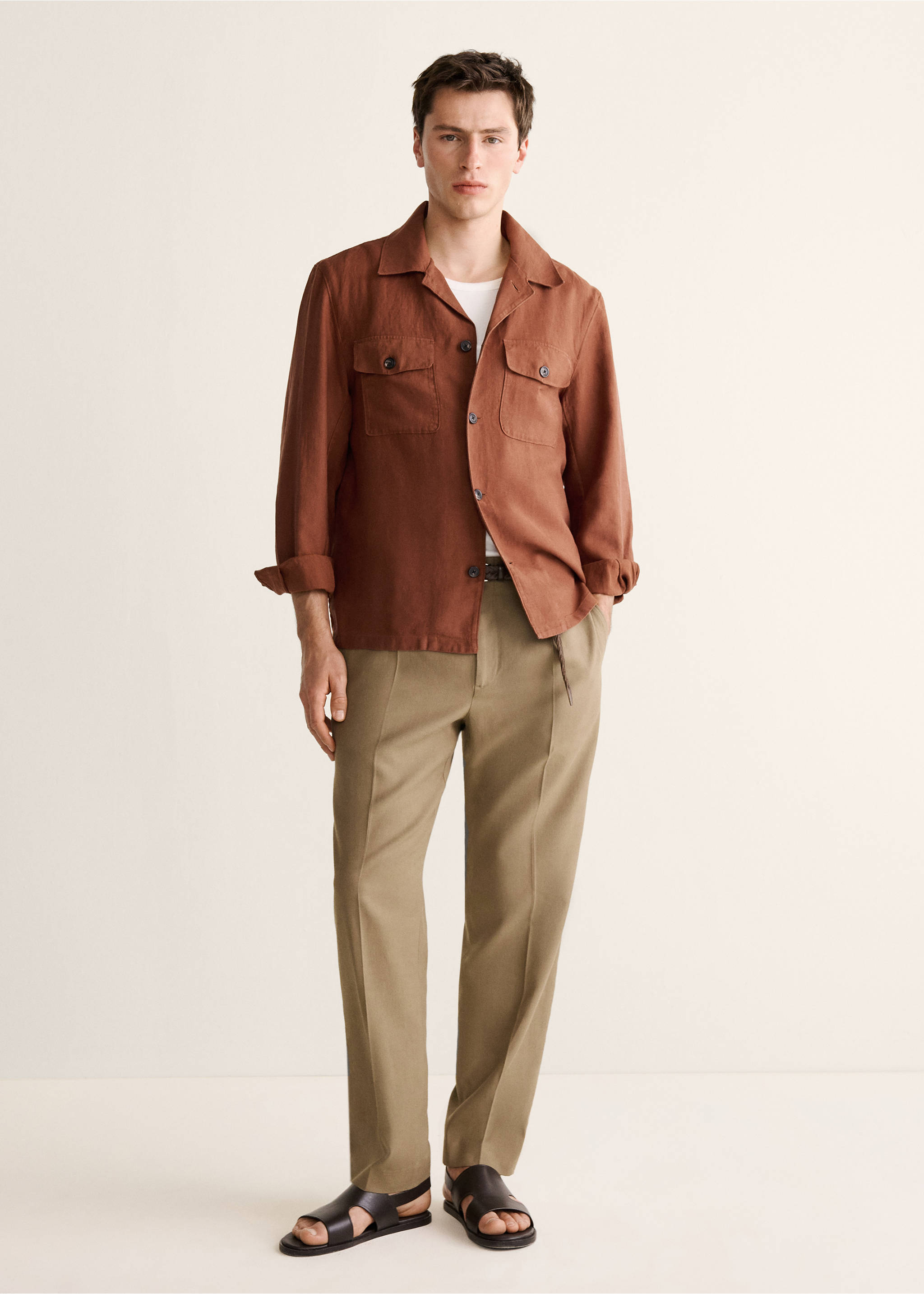 Lyocell linen overshirt with pockets - General plane, Russet. Ref: 27079215-00.