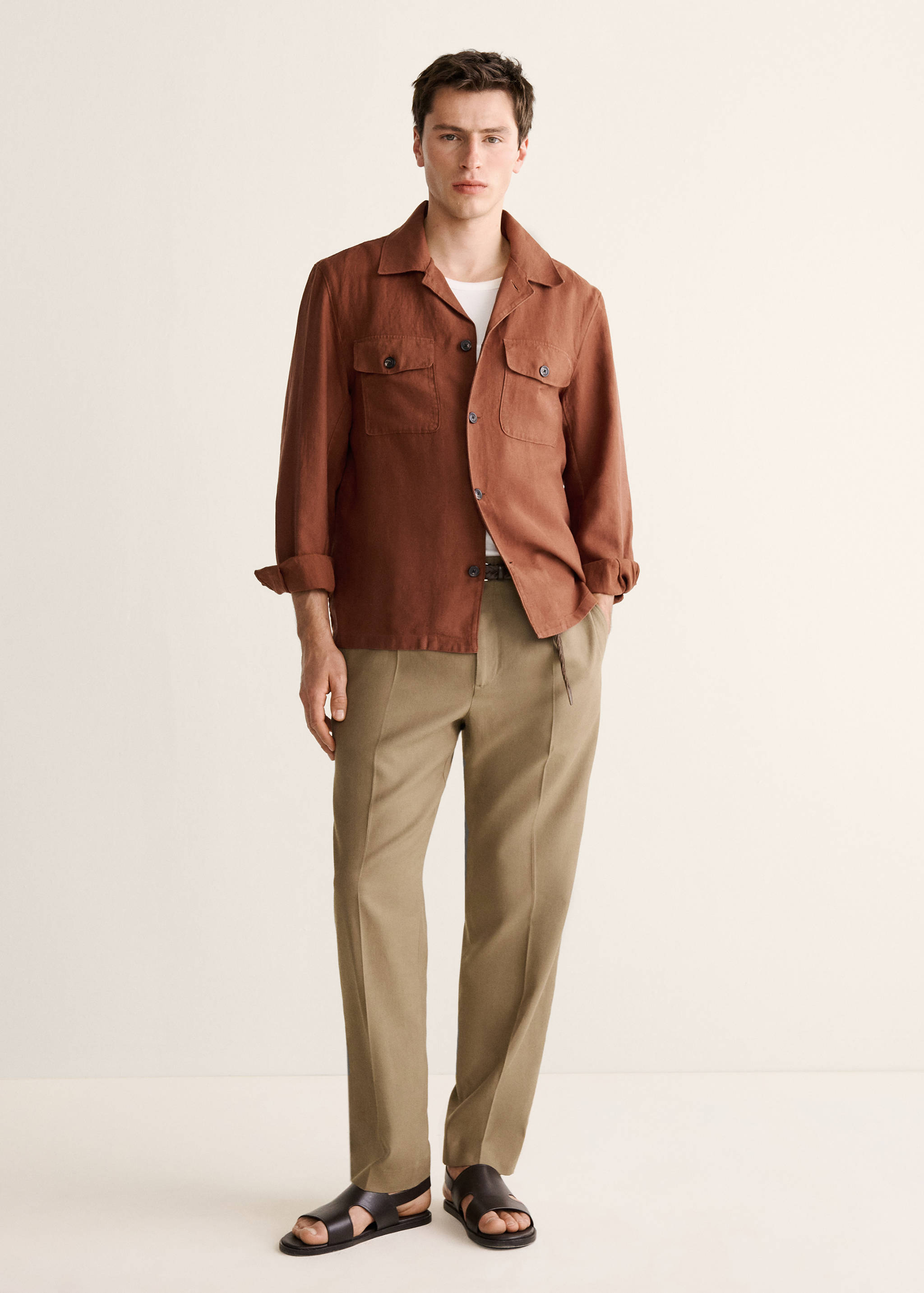 Lyocell linen overshirt with pockets - General plane