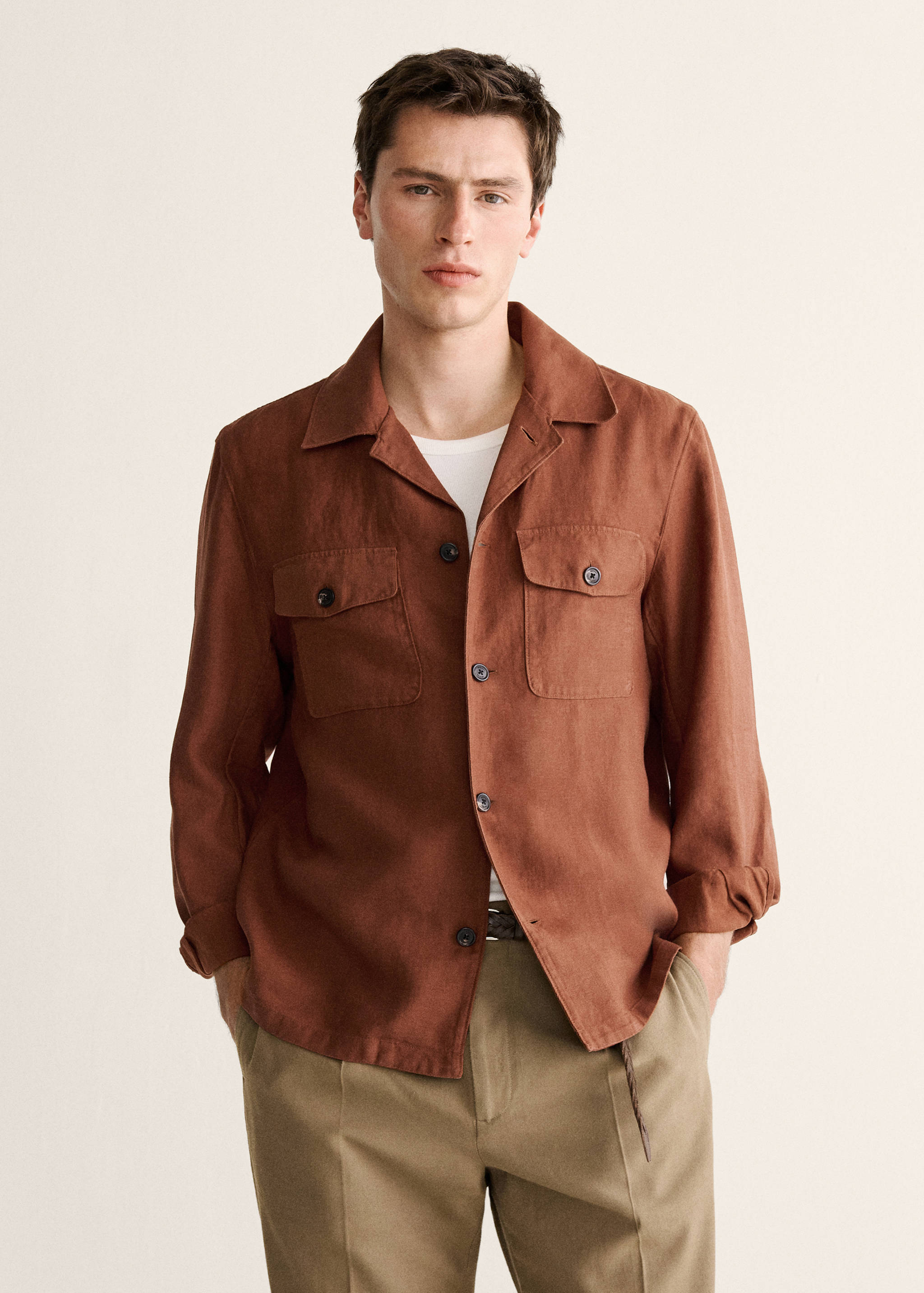Lyocell linen overshirt with pockets - Medium plane
