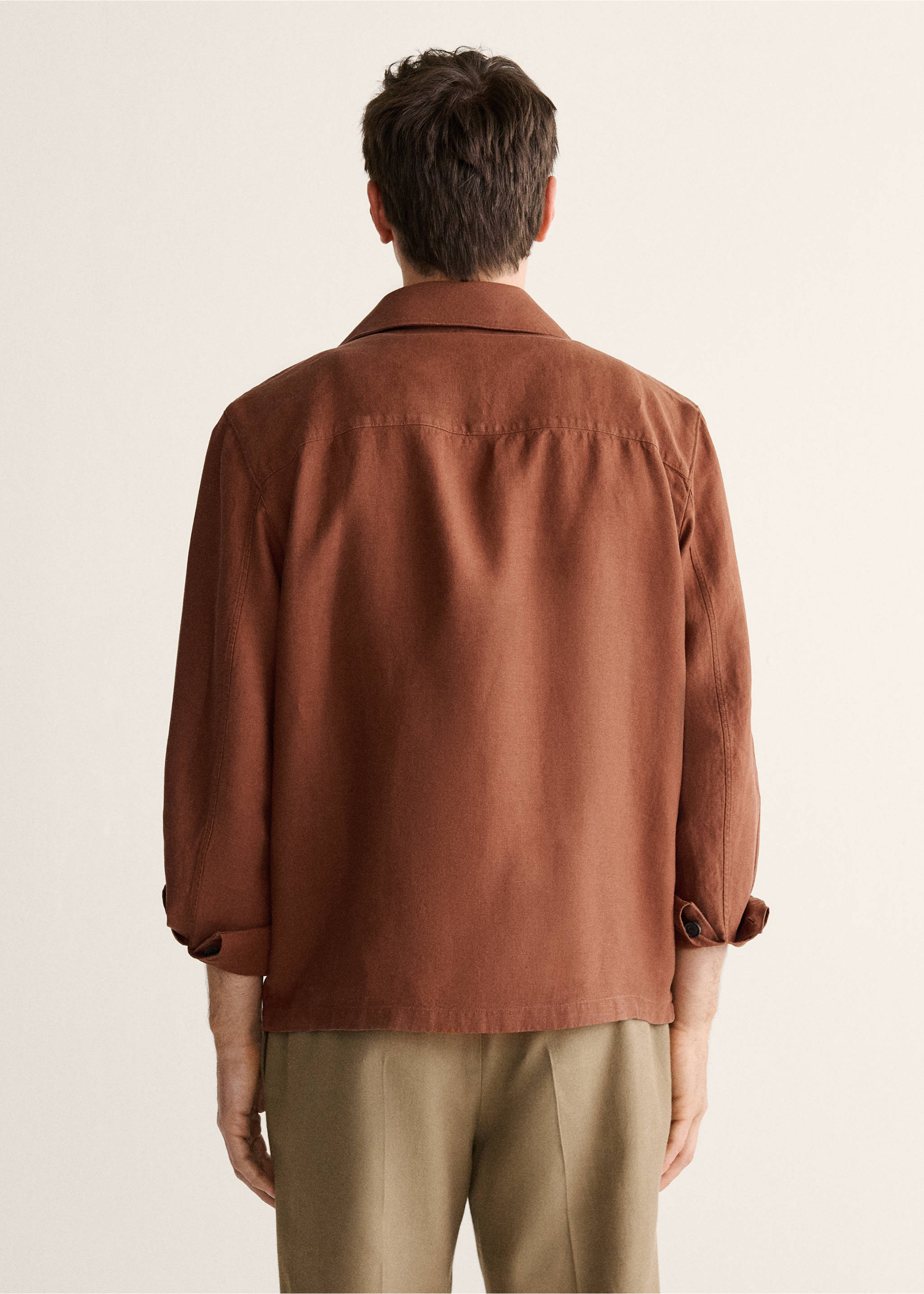 Lyocell linen overshirt with pockets - Reverse of the article, Russet. Ref: 27079215-00.