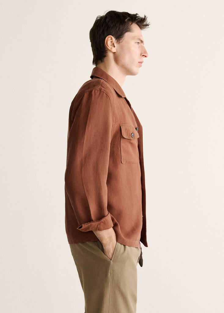 Lyocell linen overshirt with pockets — Russet