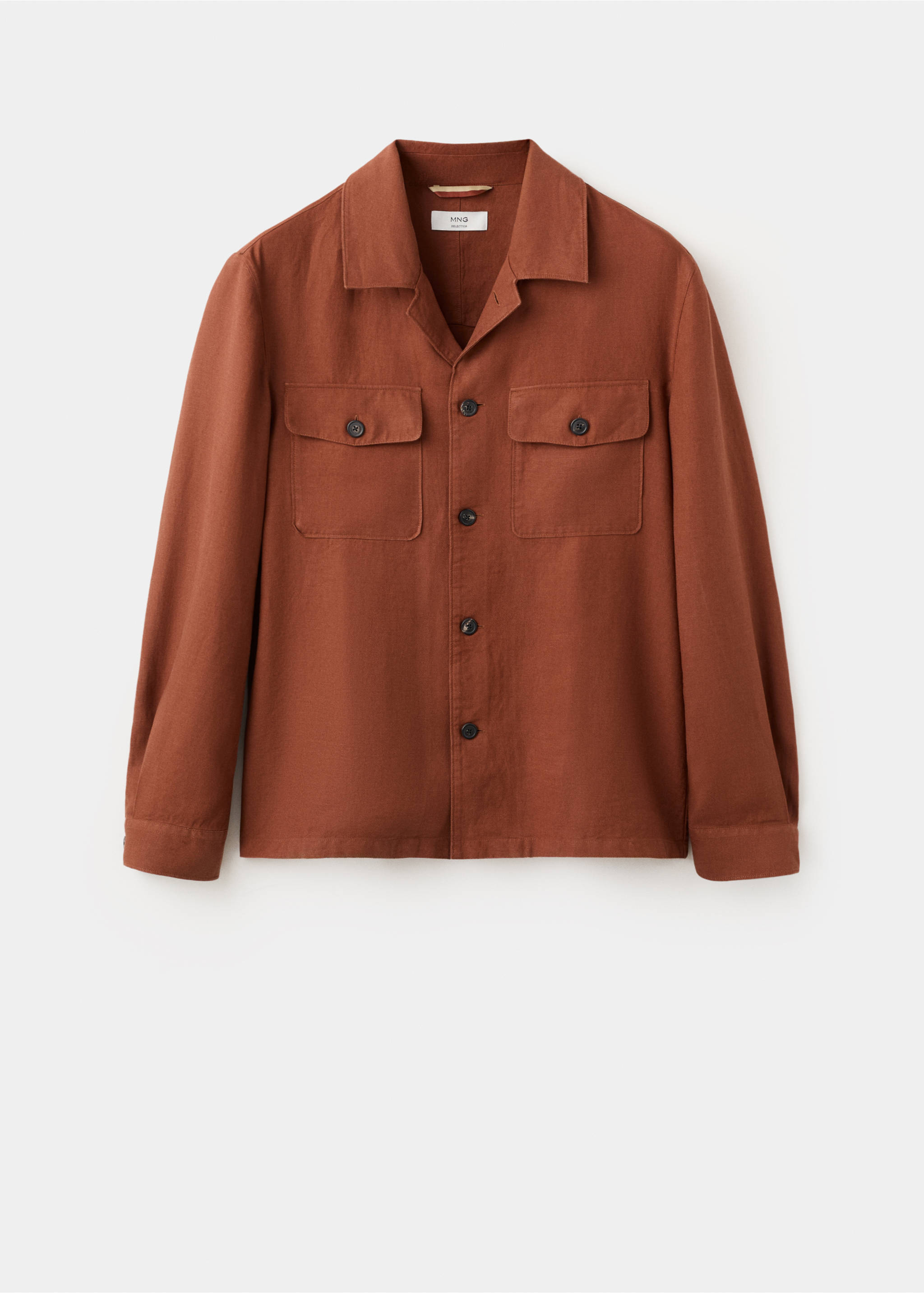Lyocell linen overshirt with pockets - Article without model, Russet. Ref: 27079215-00.