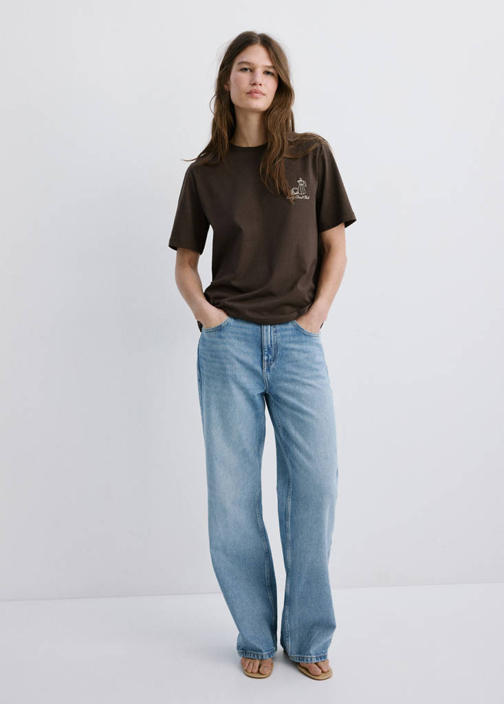 Printed cotton-blend t-shirt — Brown