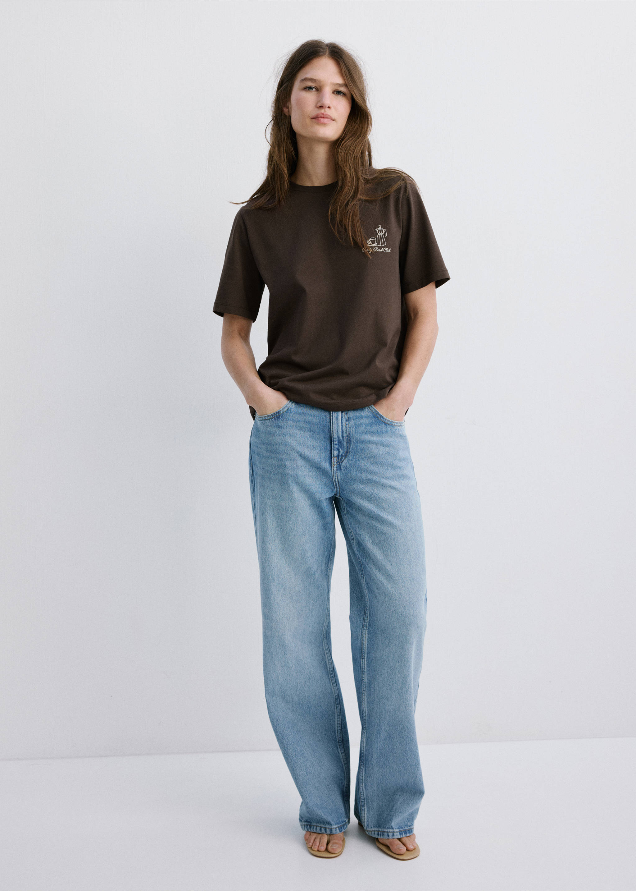 Printed cotton-blend t-shirt - General plane, Brown. Ref: 27079217-00.