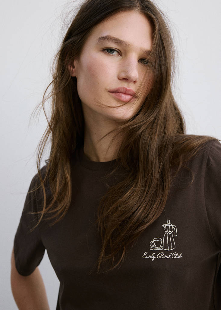 Printed cotton-blend t-shirt — Brown