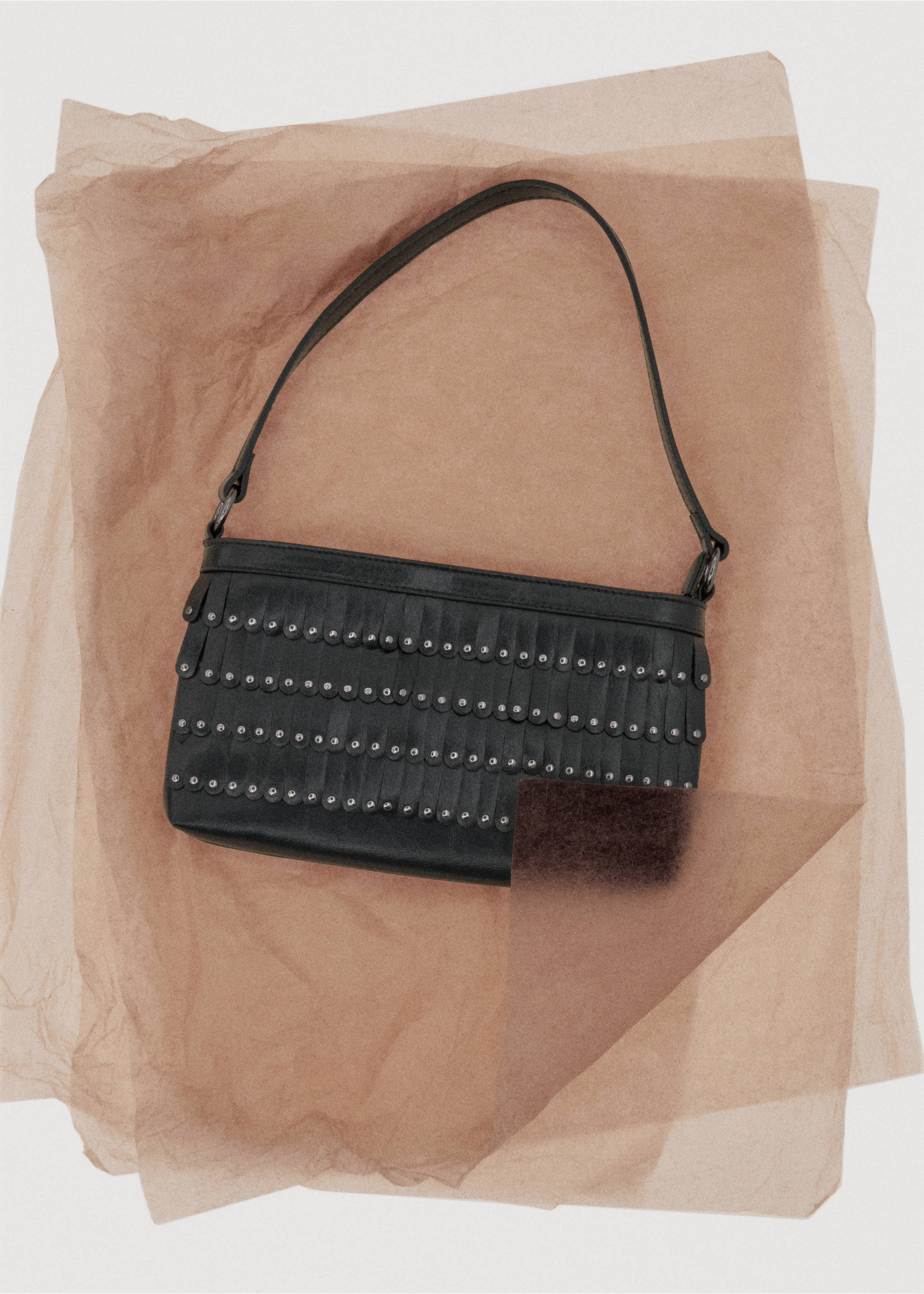 Fringed studded handbag - Details of the article 7, Black. Ref: 27081178-00.