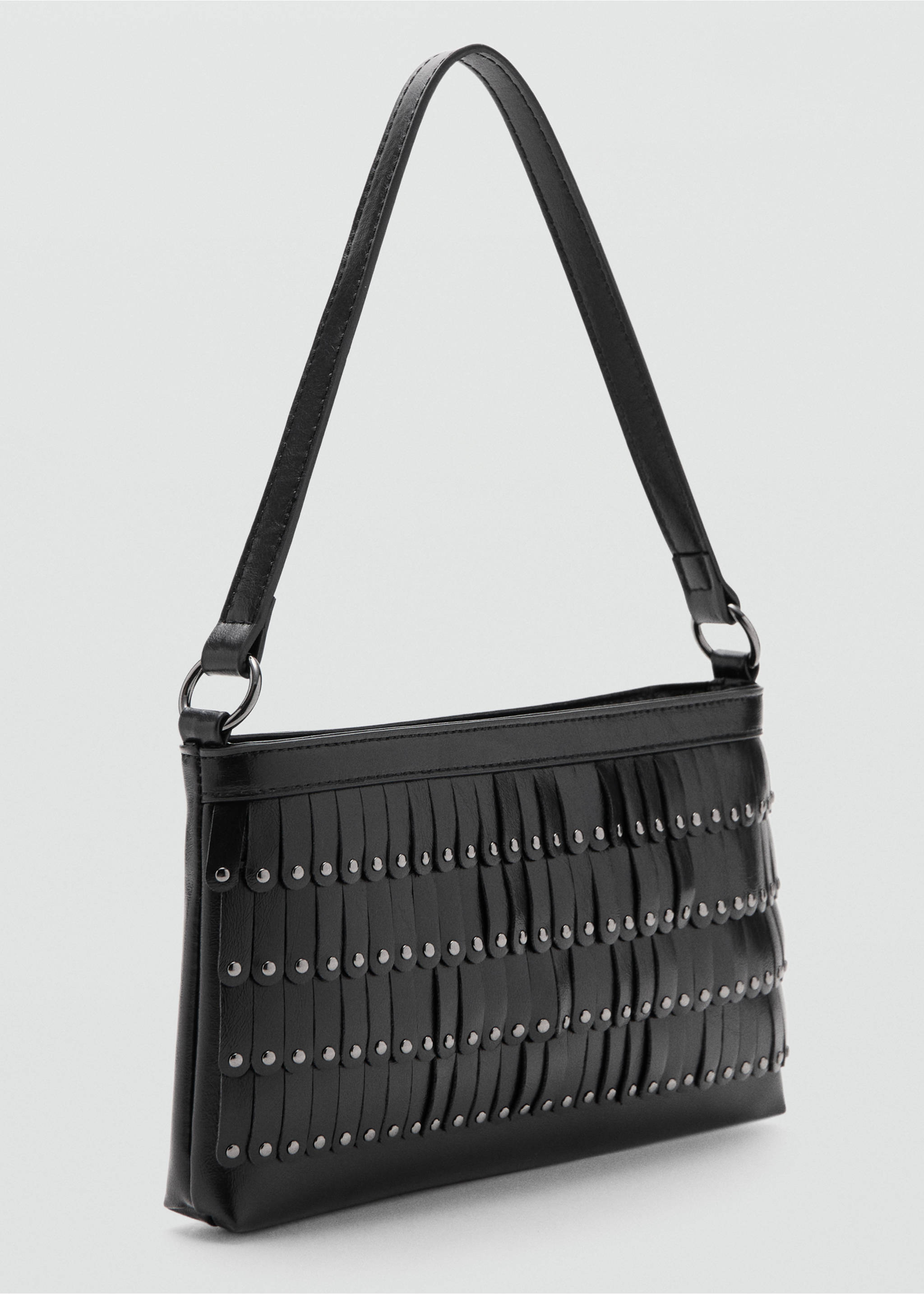 Fringed studded handbag - Medium plane, Black. Ref: 27081178-00.