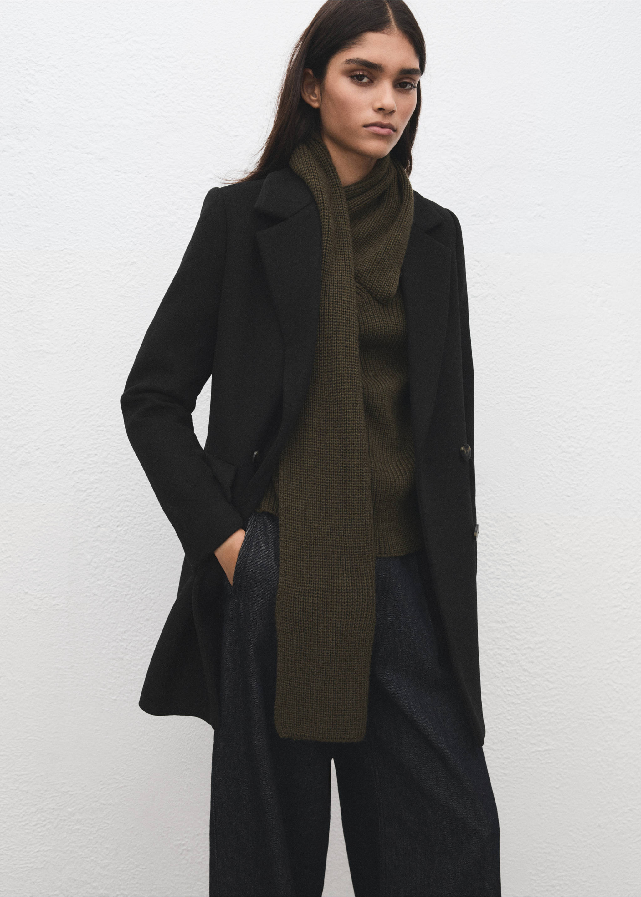 Double-breasted wool blend coat - Medium plane, Black. Ref: 27081184-00.