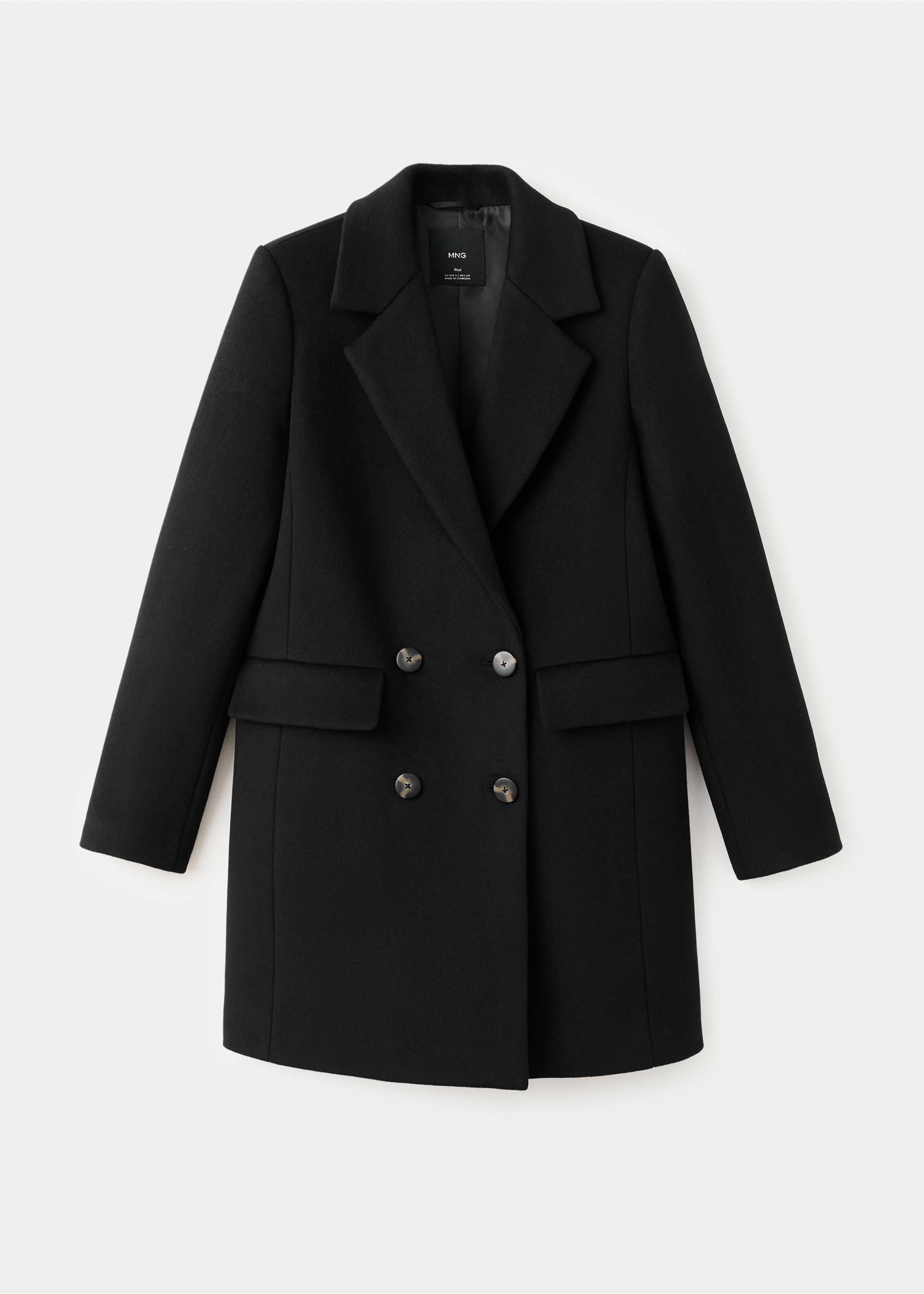 Double-breasted wool blend coat - Article without model, Black. Ref: 27081184-00.