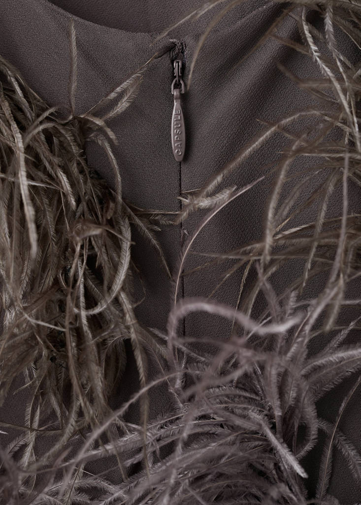 Feather dress with fringed hem — Medium Brown