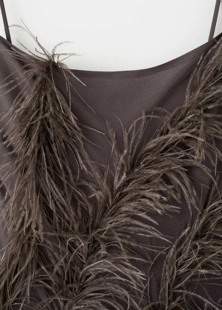 Feather dress with fringed hem — Medium Brown
