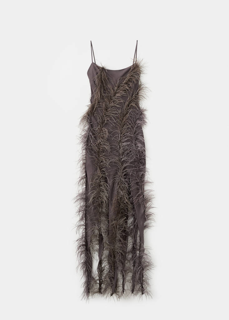 Feather dress with fringed hem — Medium Brown