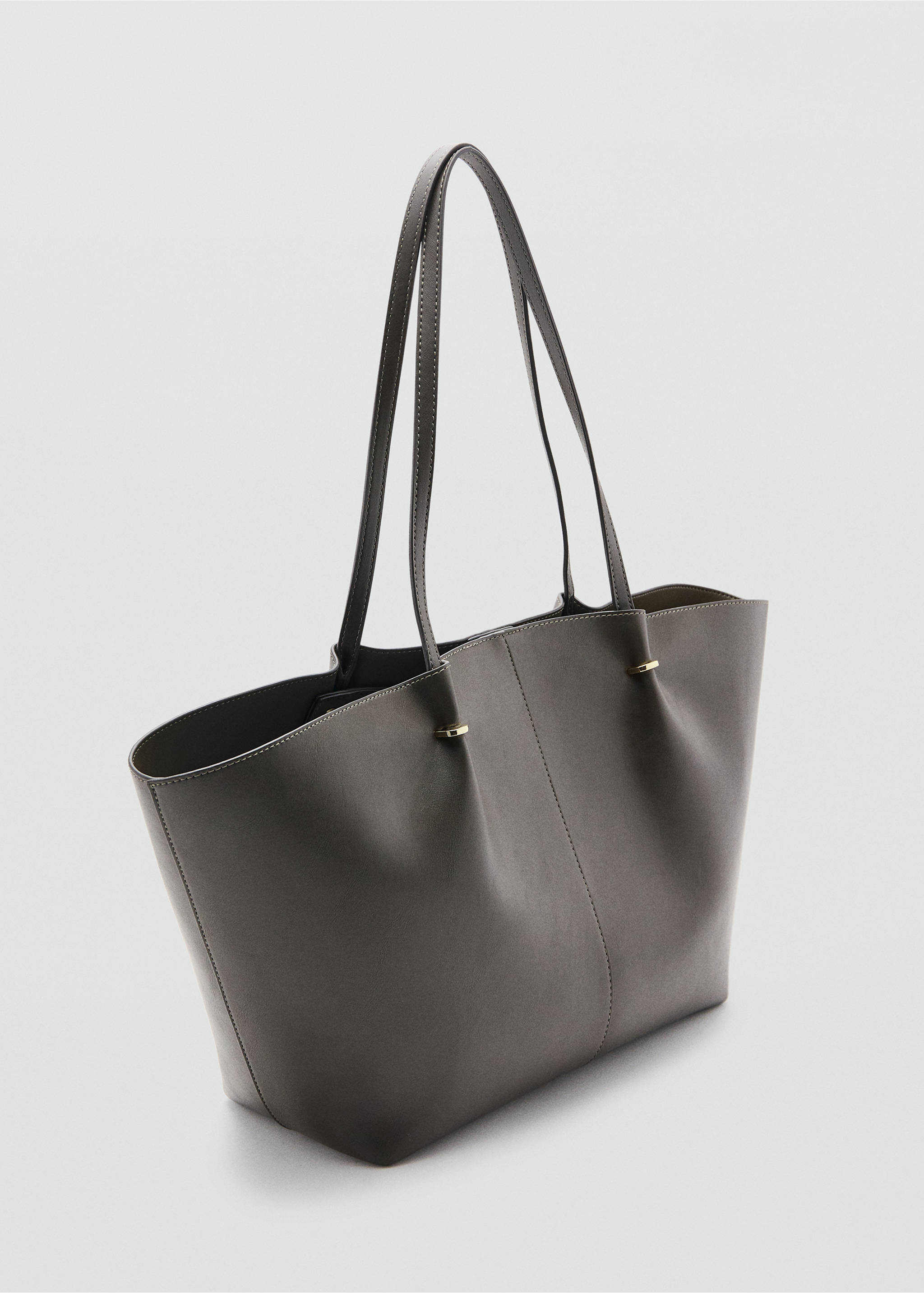 Shopper bag with metallic details - Medium plane, Khaki. Ref: 27081189-00.