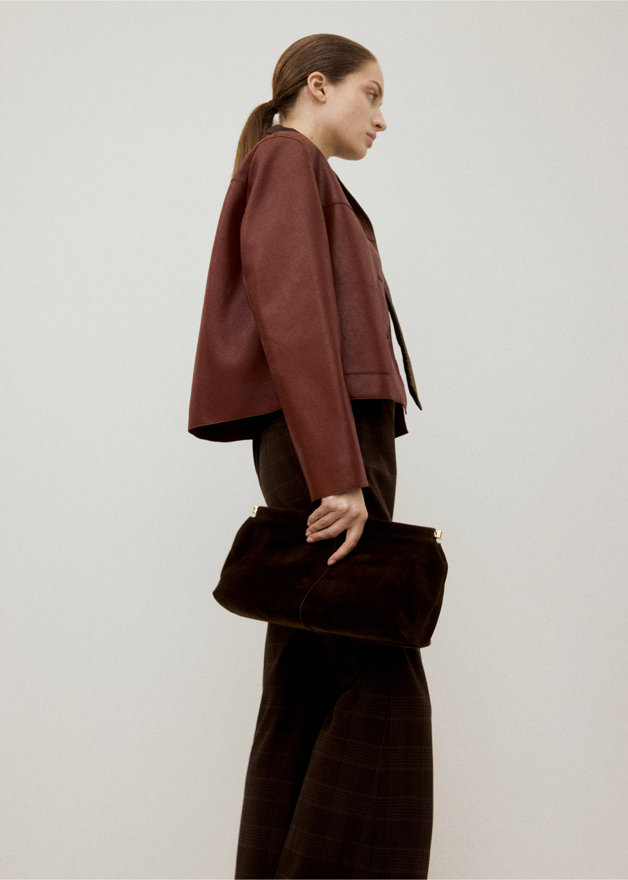 Faux-leather jacket with pockets - Details of the article 3, Burnt Orange. Ref: 27081190-00.