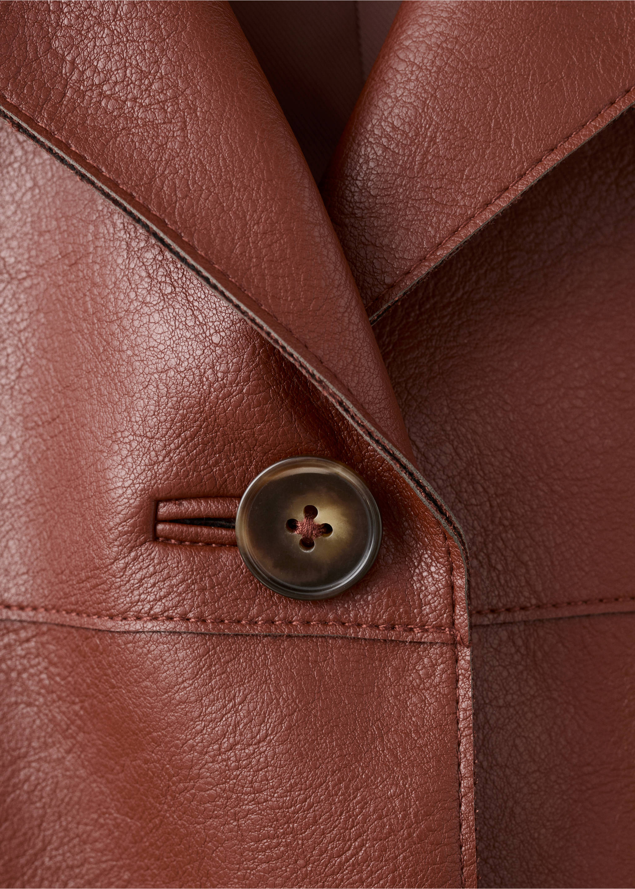 Faux-leather jacket with pockets - Details of the article 8, Burnt Orange. Ref: 27081190-00.