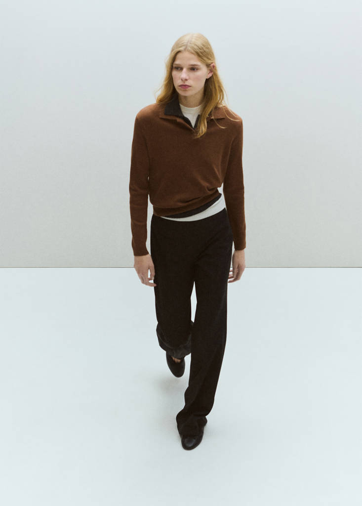 Polo collar wool sweater — Tobacco Brown