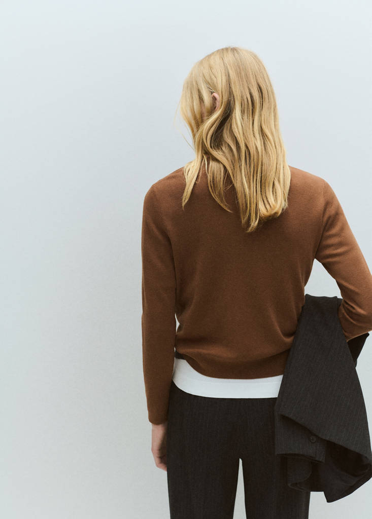 Polo collar wool sweater — Tobacco Brown