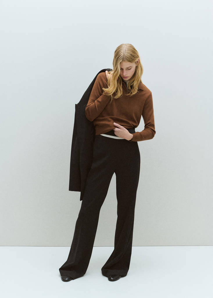 Polo collar wool sweater — Tobacco Brown