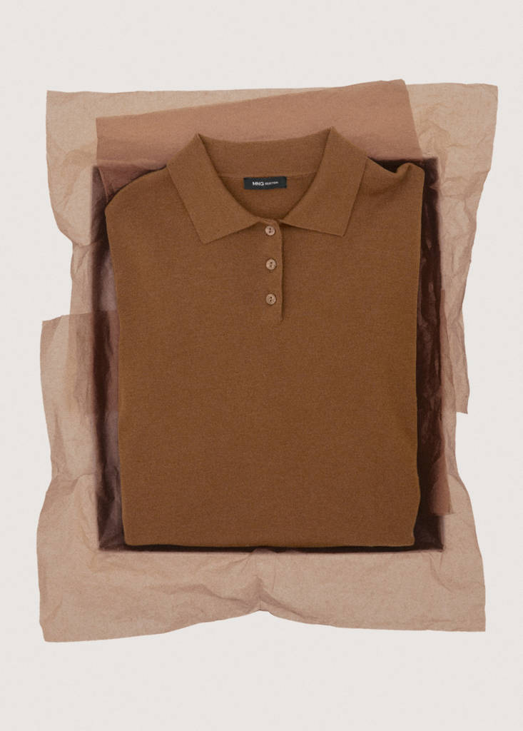 Polo collar wool sweater — Tobacco Brown
