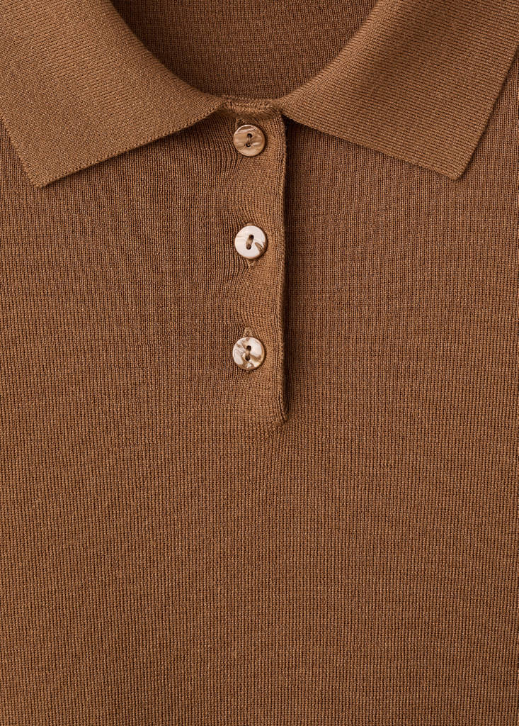 Polo collar wool sweater — Tobacco Brown