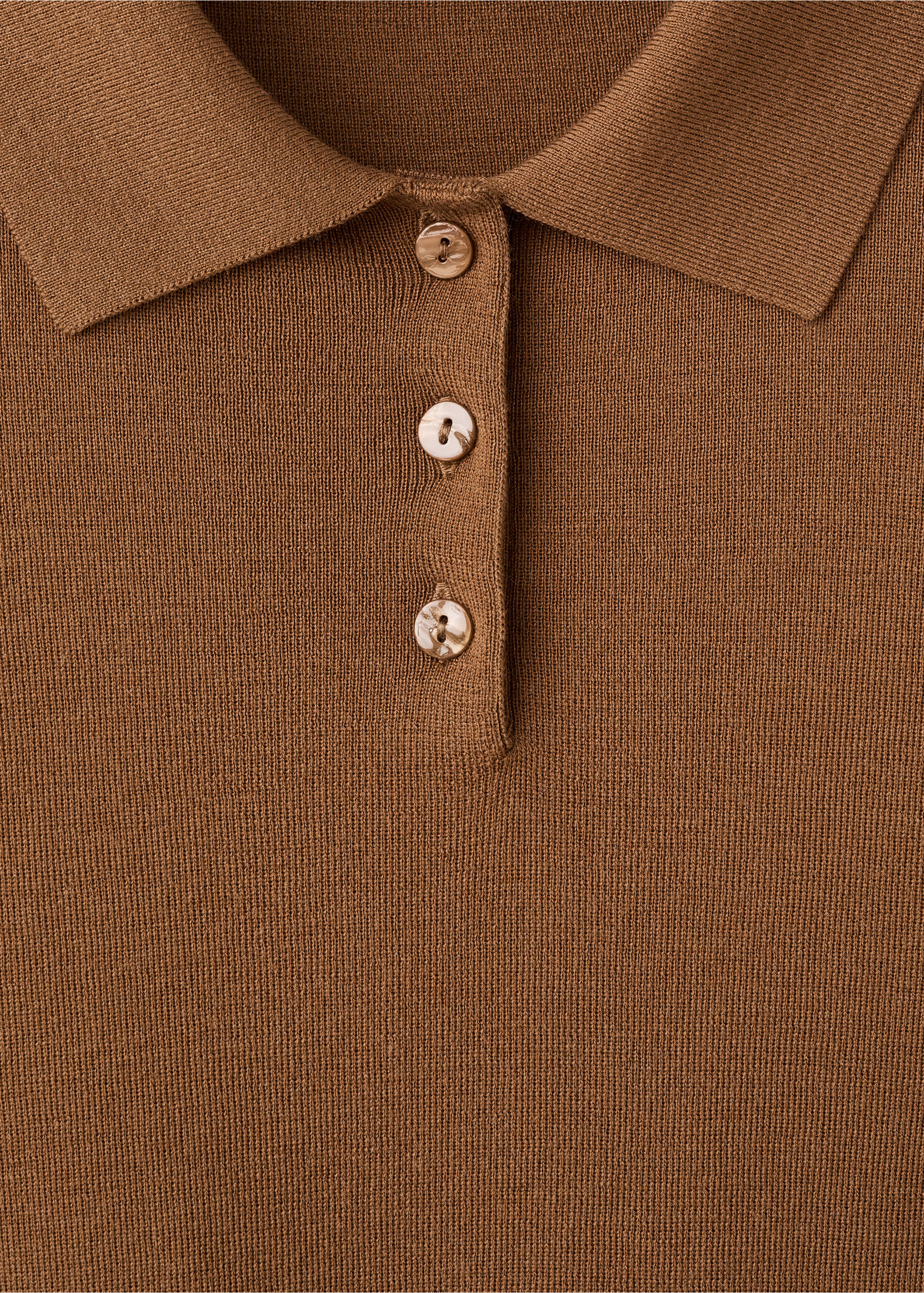 Polo collar wool sweater - Details of the article 8, Tobacco Brown. Ref: 27081191-00.
