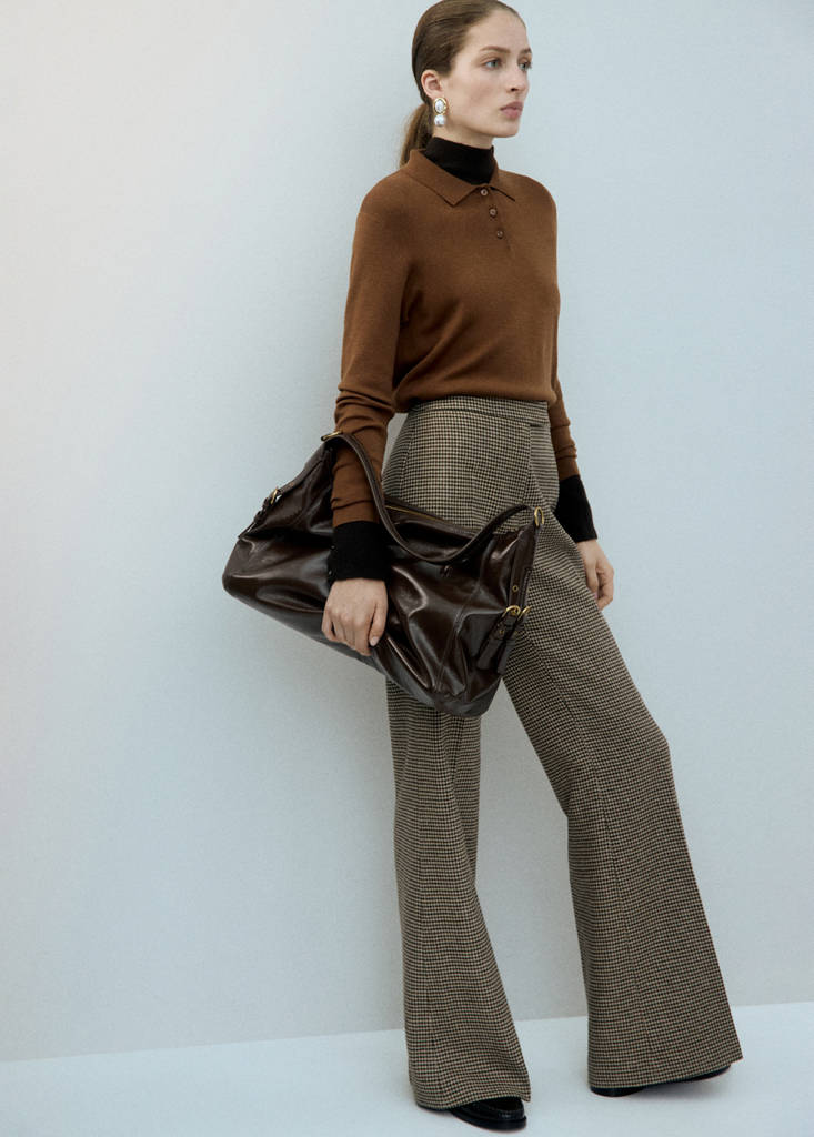 Polo collar wool sweater — Tobacco Brown