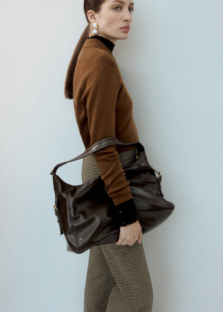 Polo collar wool sweater — Tobacco Brown