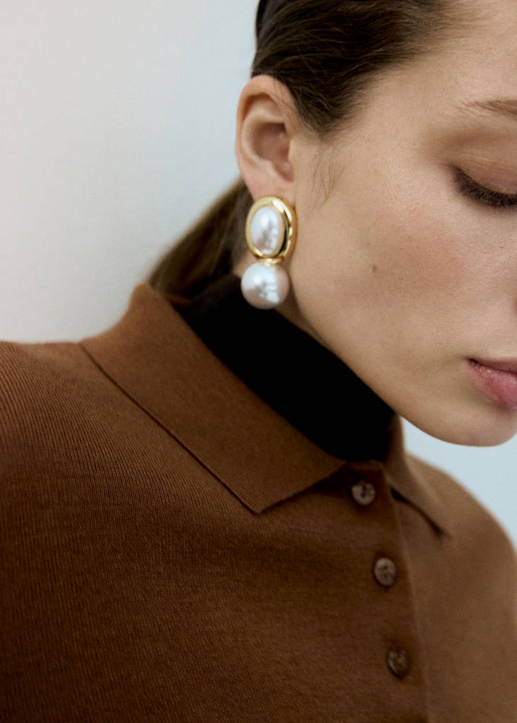 Polo collar wool sweater — Tobacco Brown