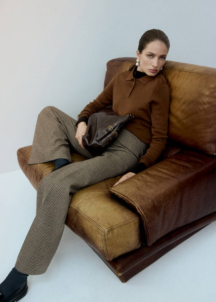 Polo collar wool sweater — Tobacco Brown