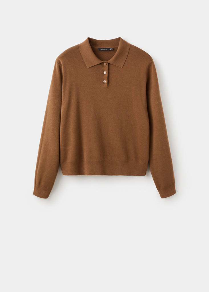 Polo collar wool sweater — Tobacco Brown