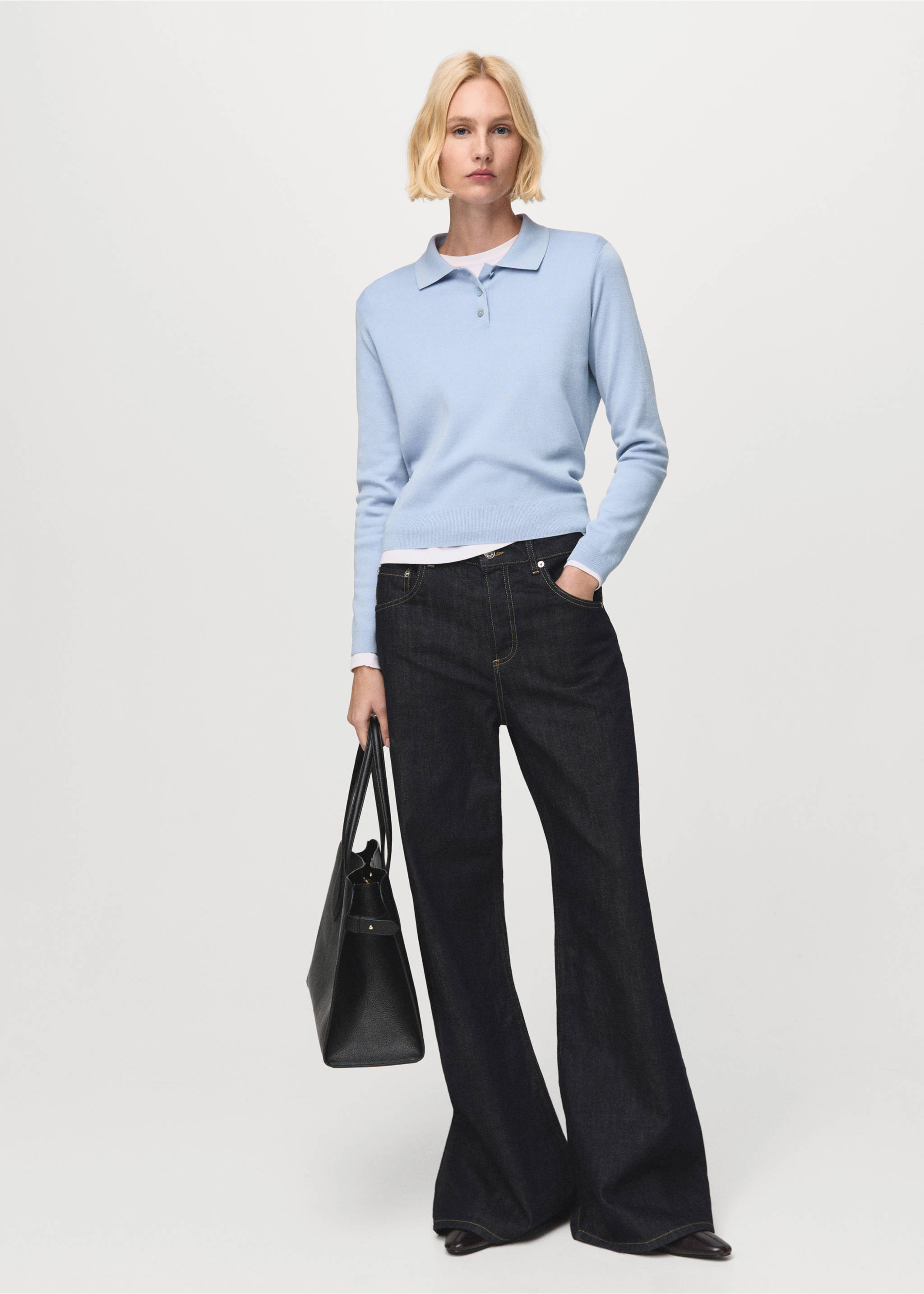 Polo collar wool sweater - General plane, Sky Blue. Ref: 27081191-00.