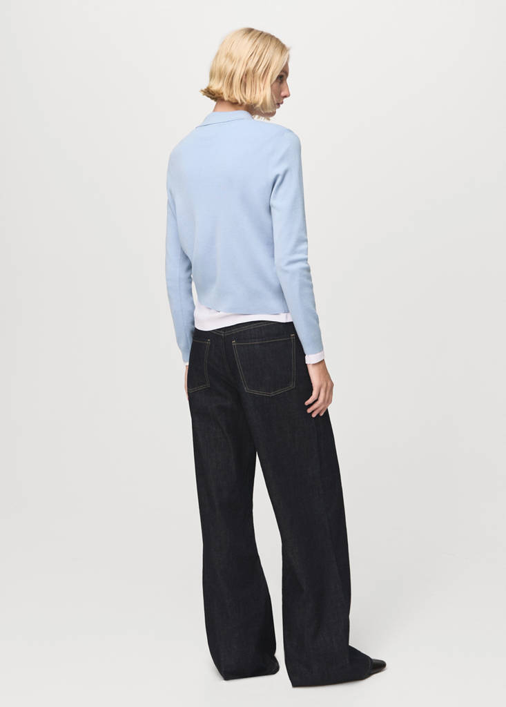 Polo collar wool sweater — Sky Blue