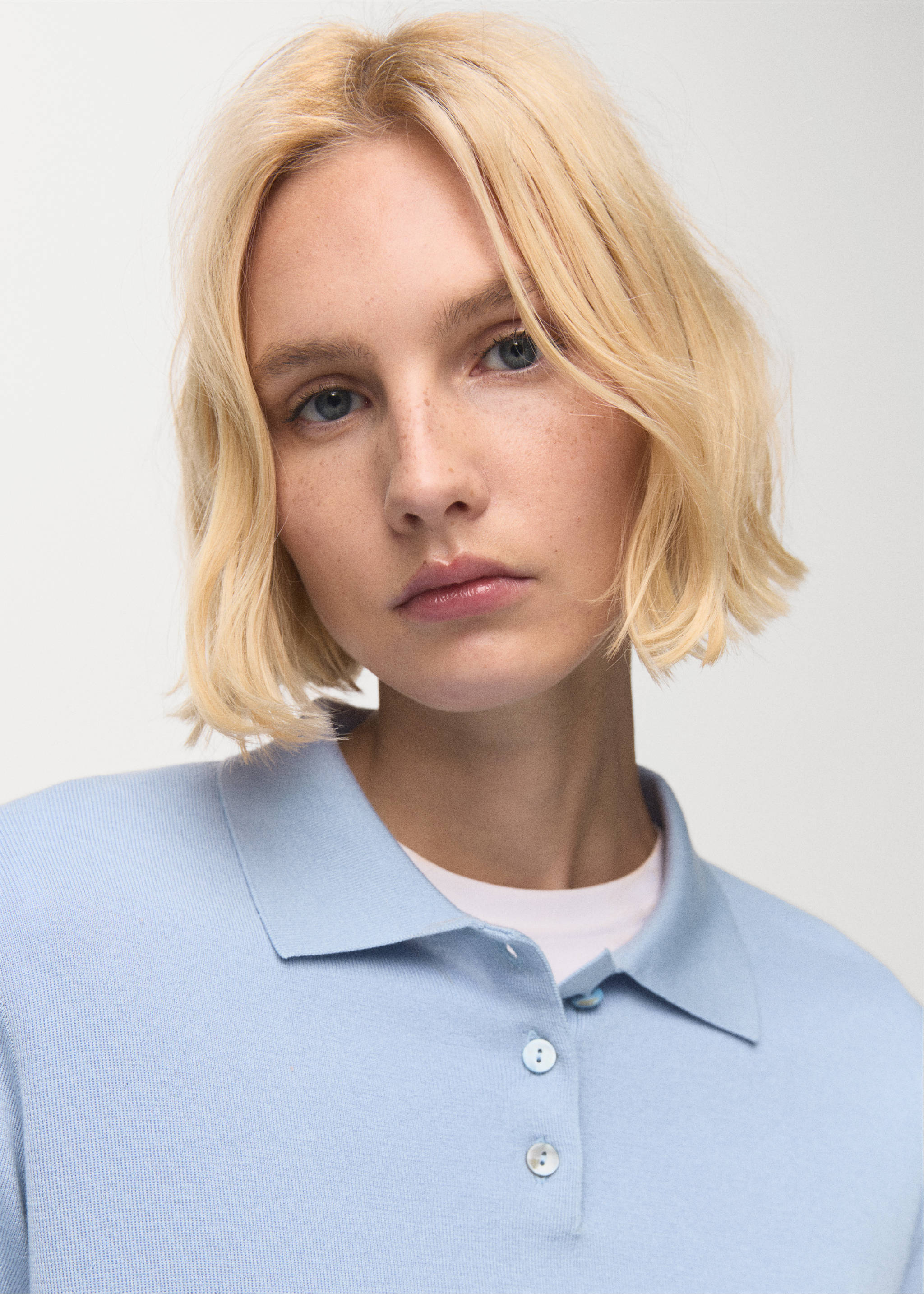 Polo collar wool sweater - Details of the article 1, Sky Blue. Ref: 27081191-00.