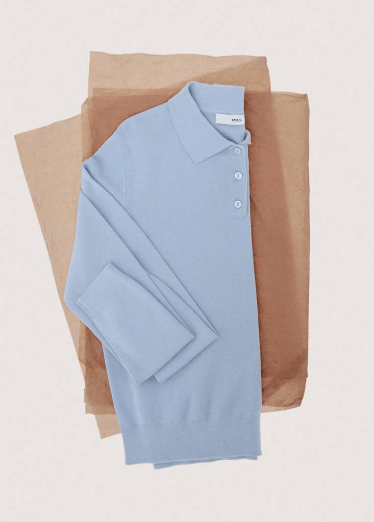 Polo collar wool sweater — Sky Blue