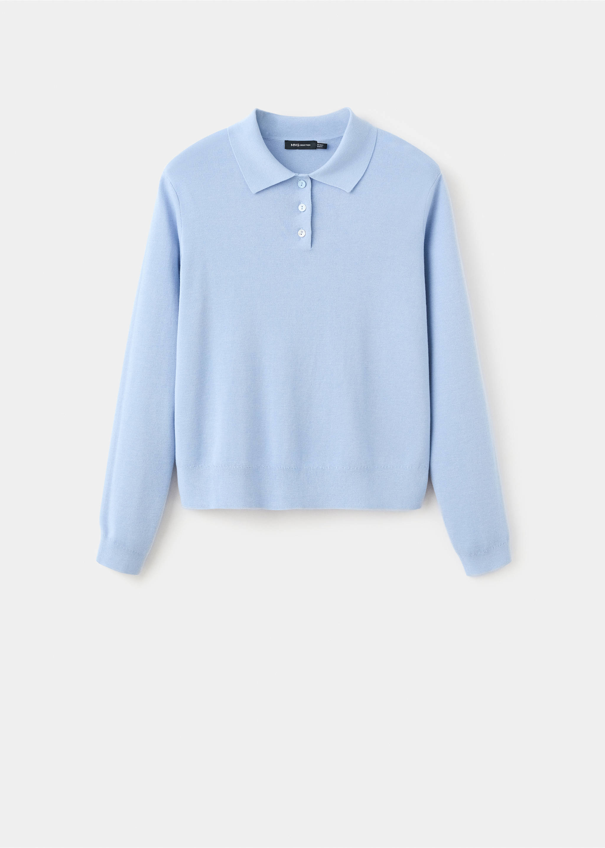 Polo collar wool sweater - Article without model, Sky Blue. Ref: 27081191-00.