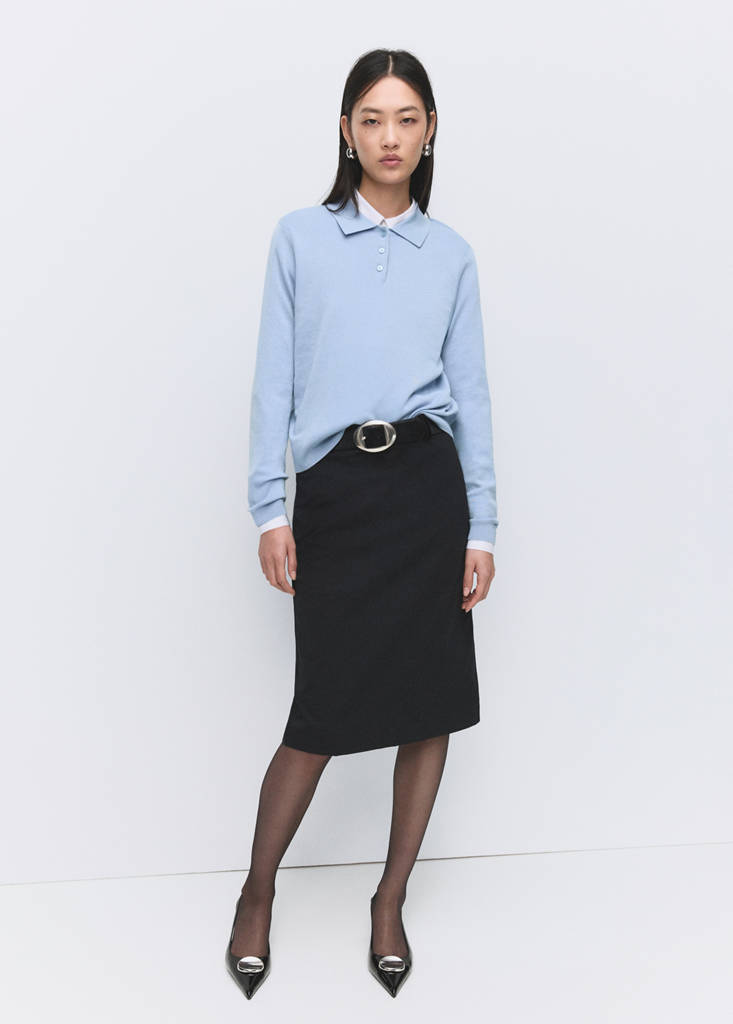 Polo collar wool sweater — Sky Blue