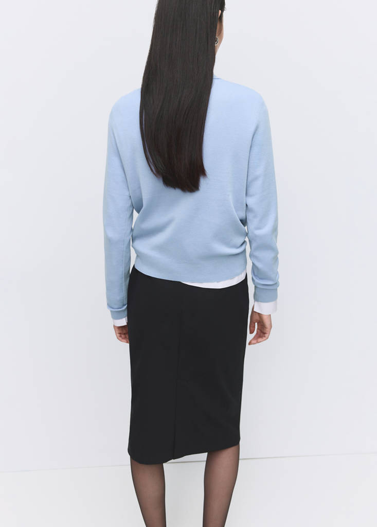 Polo collar wool sweater — Sky Blue