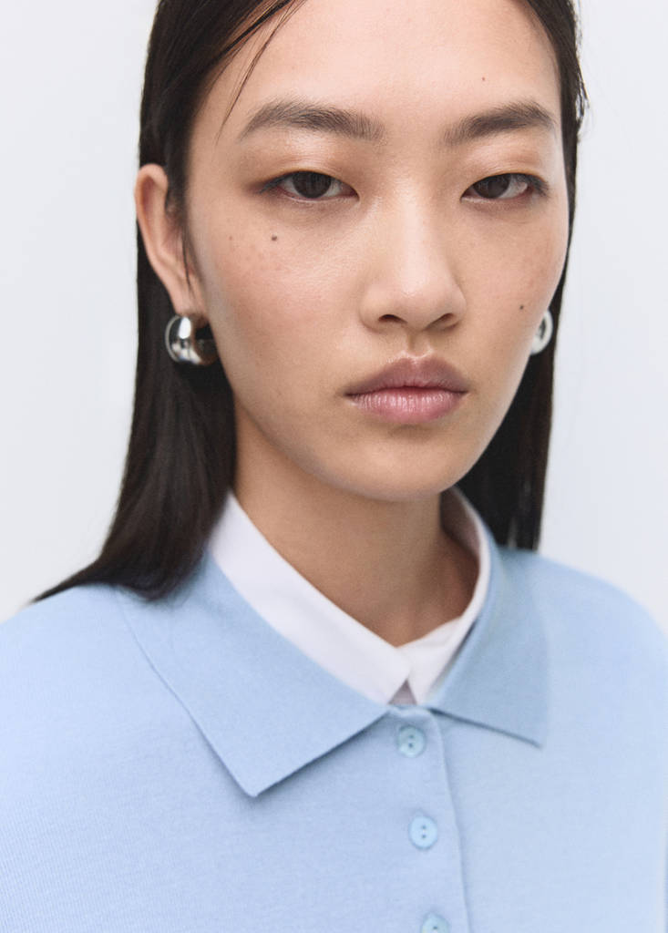 Polo collar wool sweater — Sky Blue