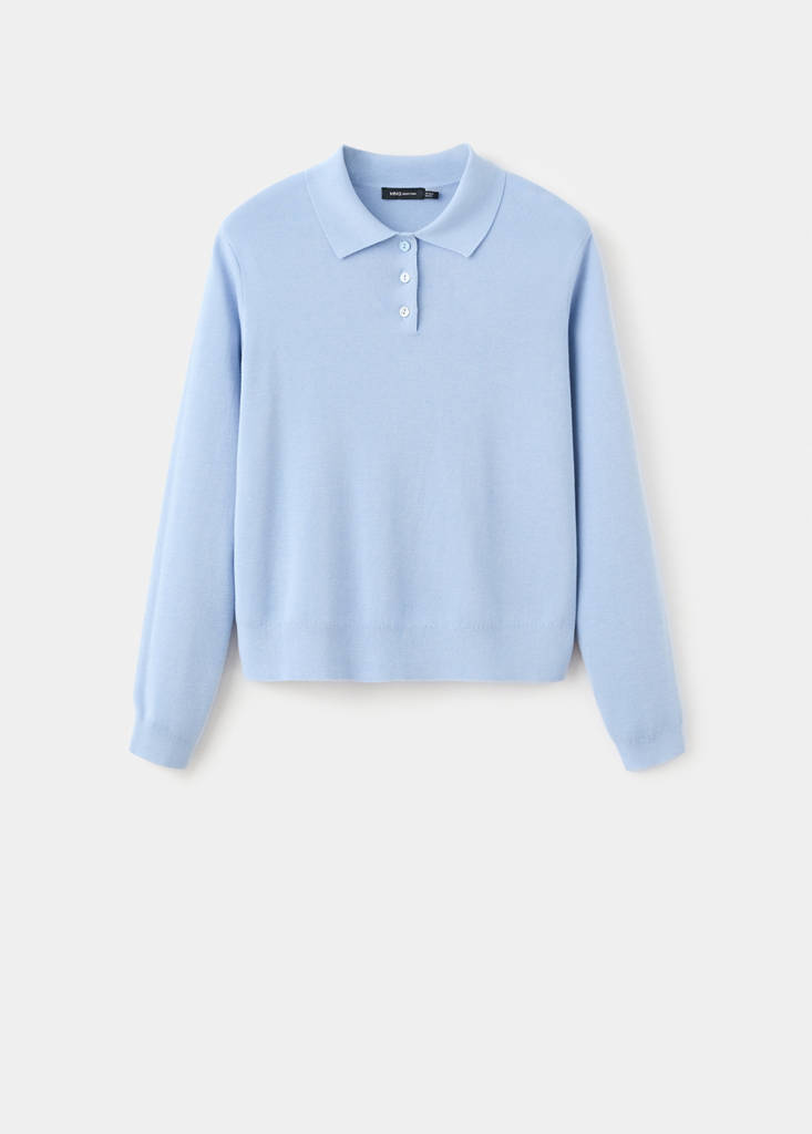 Polo collar wool sweater — Sky Blue