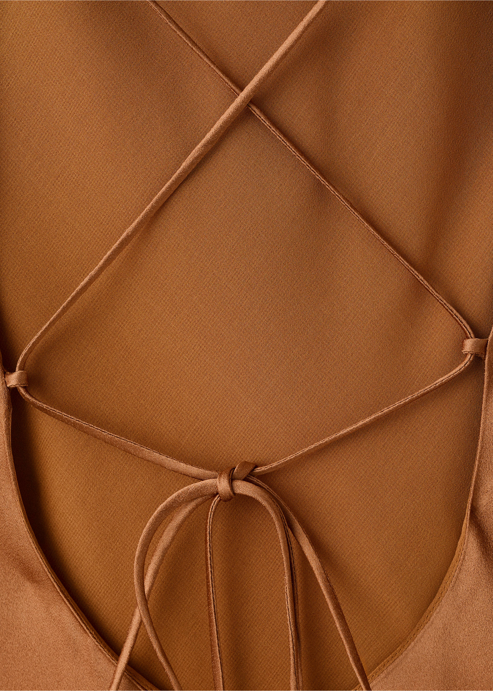 Asymmetrical satin dress with fringes - Details of the article 8, Caramel. Ref: 27081211-00.