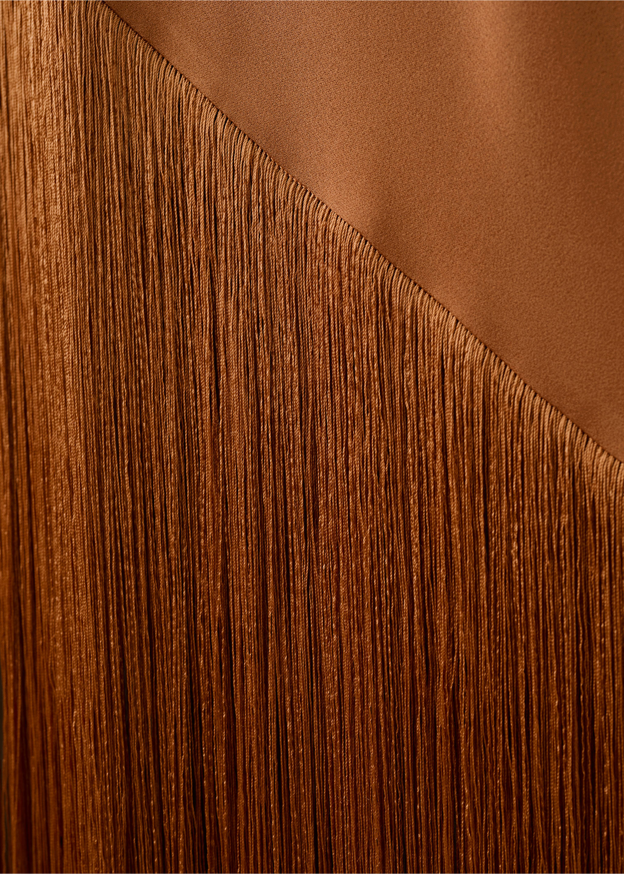 Asymmetrical satin dress with fringes - Details of the article 0, Caramel. Ref: 27081211-00.