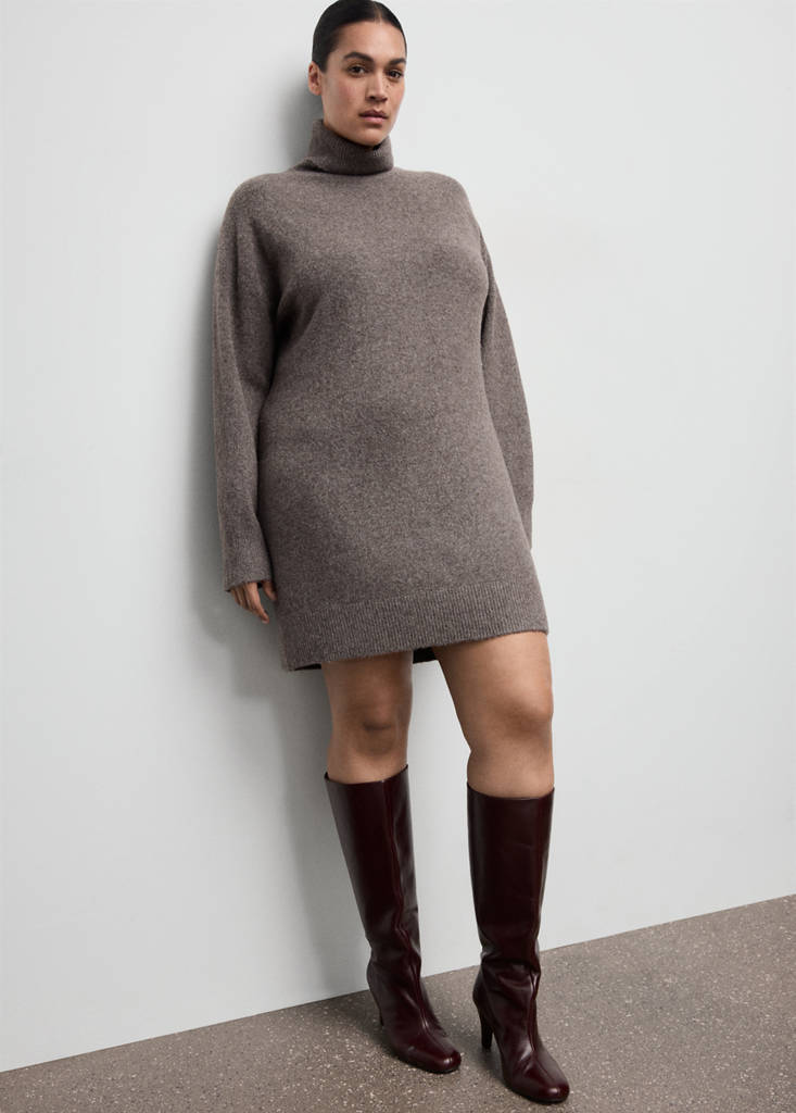 Knitted turtleneck dress — Medium Brown