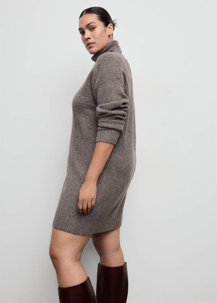 Knitted turtleneck dress — Medium Brown